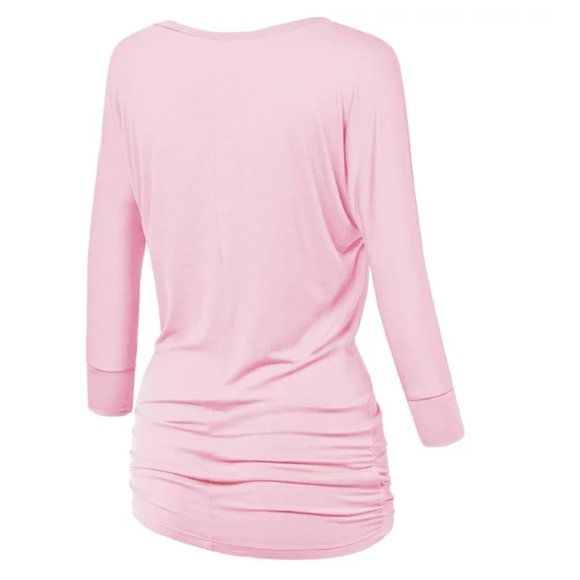 Made by Johnny Women's V-Neck 3/4 Sleeve Dolman Top with Side Shirring XXXL PINK - Picture 2 of 9